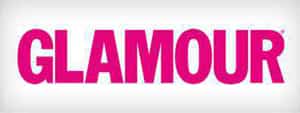 The image features a logo with the word 'Glamour' prominently displayed in bold pink letters against a white background, set on a square with a black border.